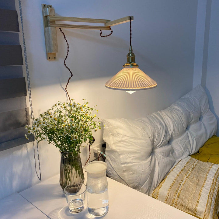 Lyphaia Nordic Art Telescopic Walnut Ceramic Wooden Wall Lamp - Neutralighting