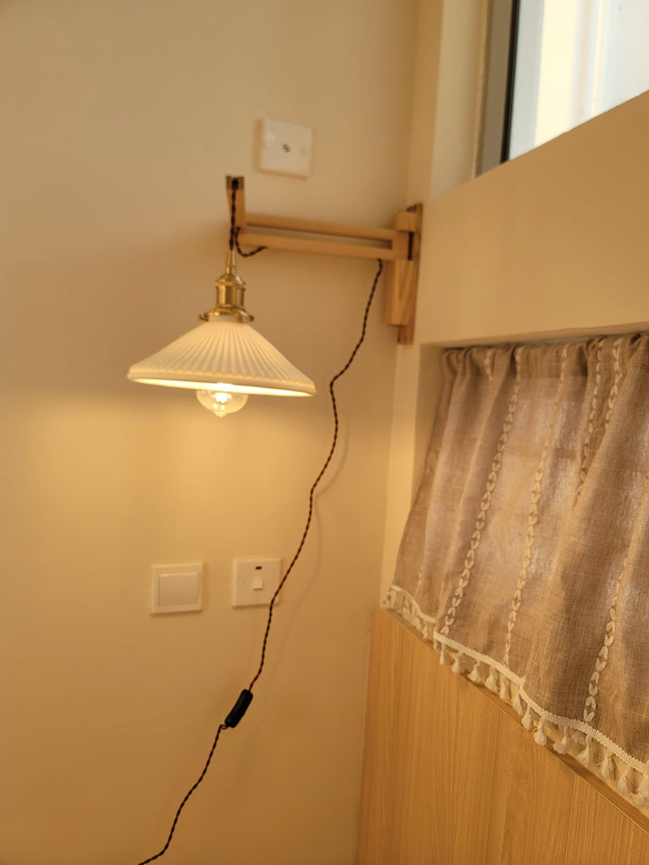 Lyphaia Nordic Art Telescopic Walnut Ceramic Wooden Wall Lamp - Neutralighting