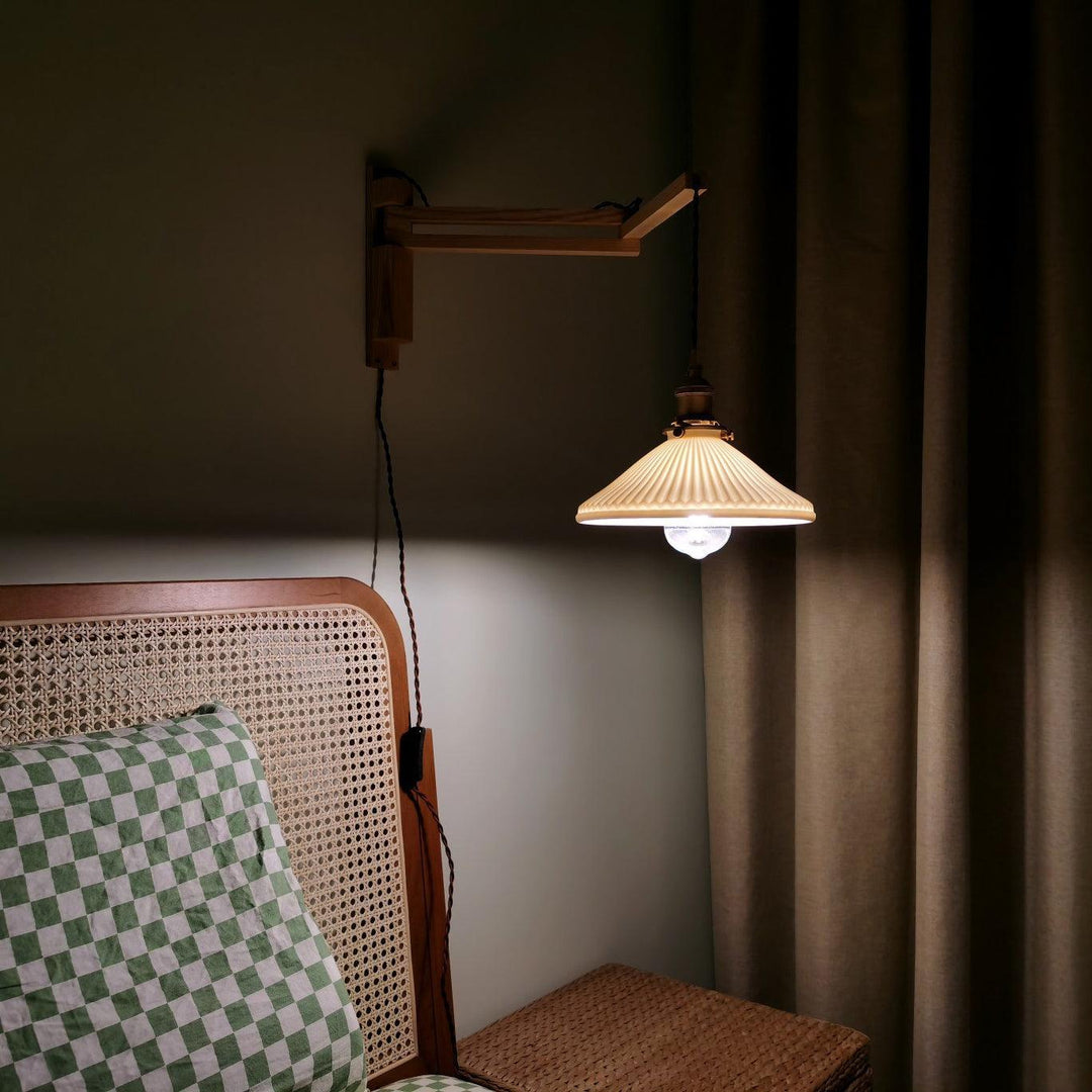Lyphaia Nordic Art Telescopic Walnut Ceramic Wooden Wall Lamp - Neutralighting