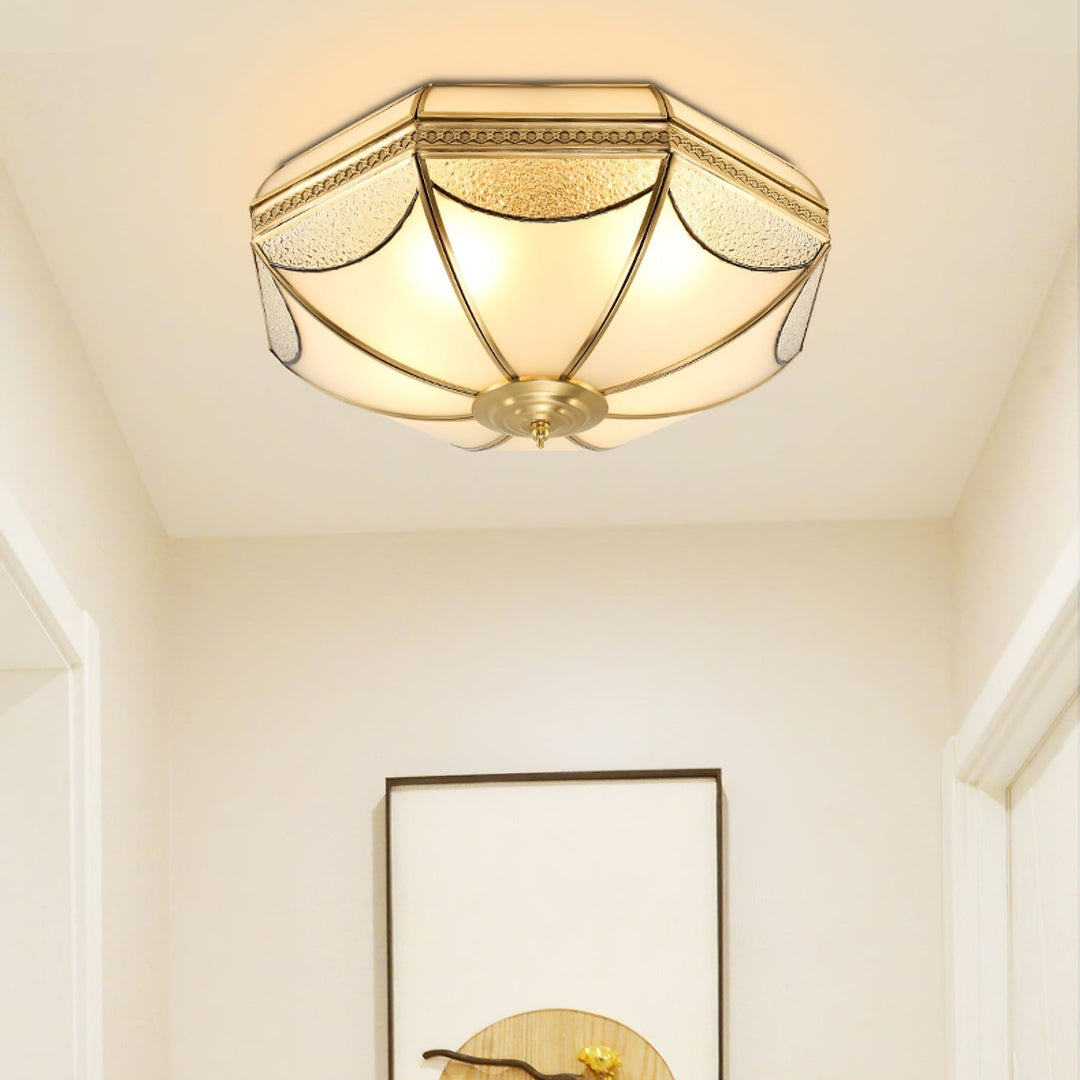 Ellaeara Entrepôt Dôme Forme Laiton Verre Plafonnier - Neutralighting