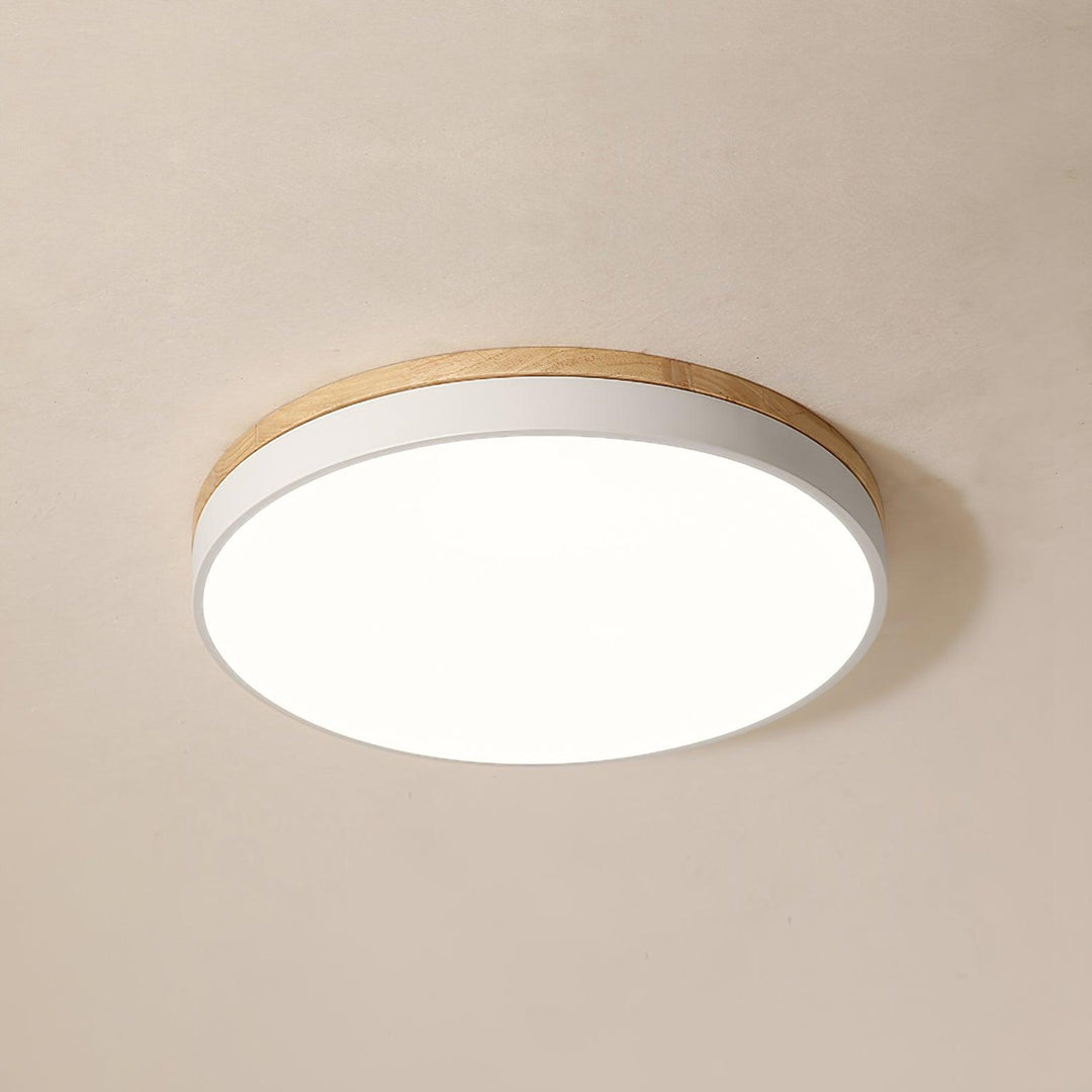 Solara Plafonnier Blanc Ronde avec Bois - Neutralighting
