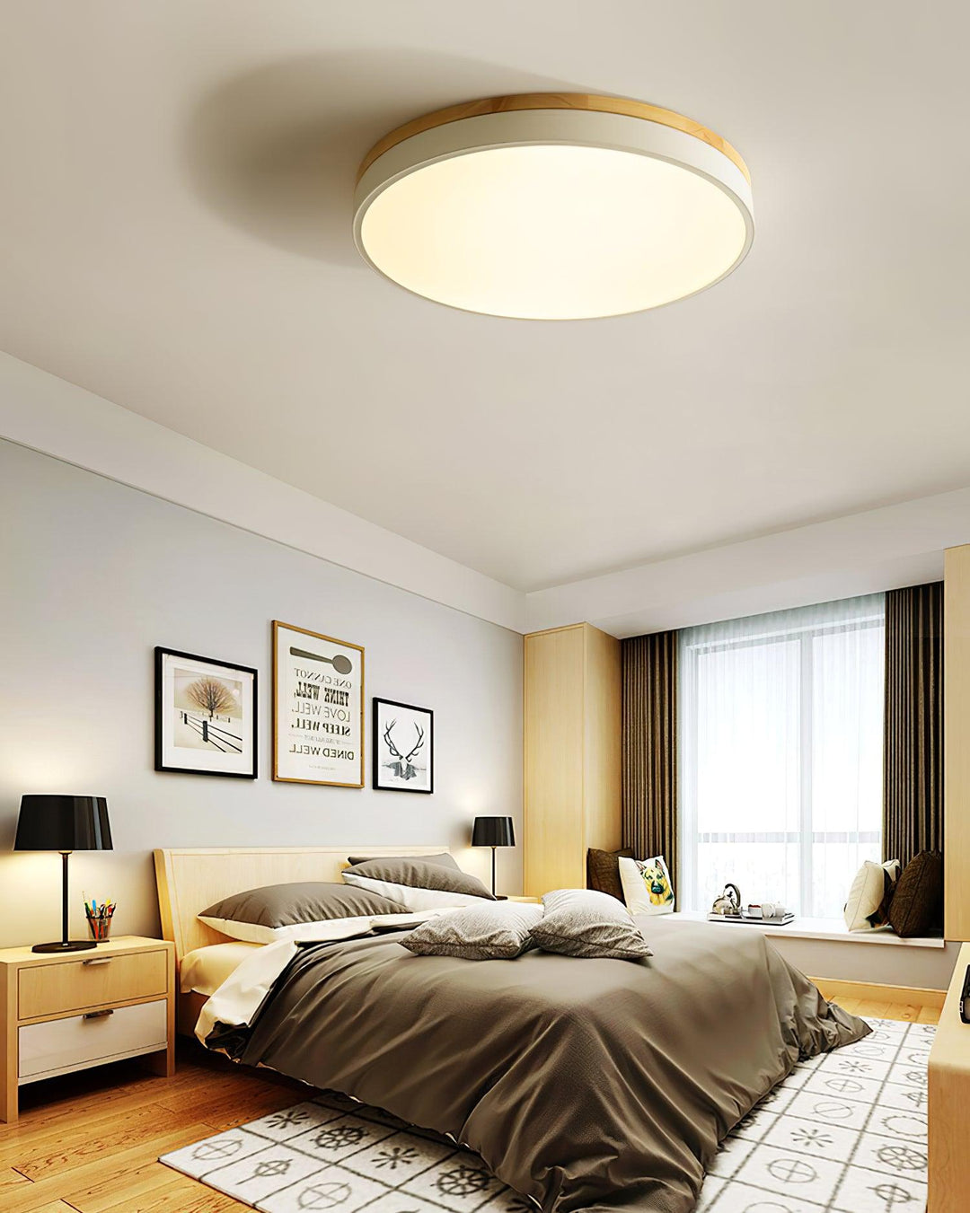 Solara Plafonnier Blanc Ronde avec Bois - Neutralighting