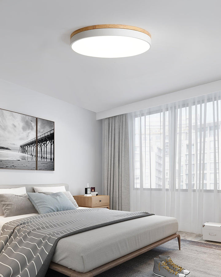 Solara Plafonnier Blanc Ronde avec Bois - Neutralighting
