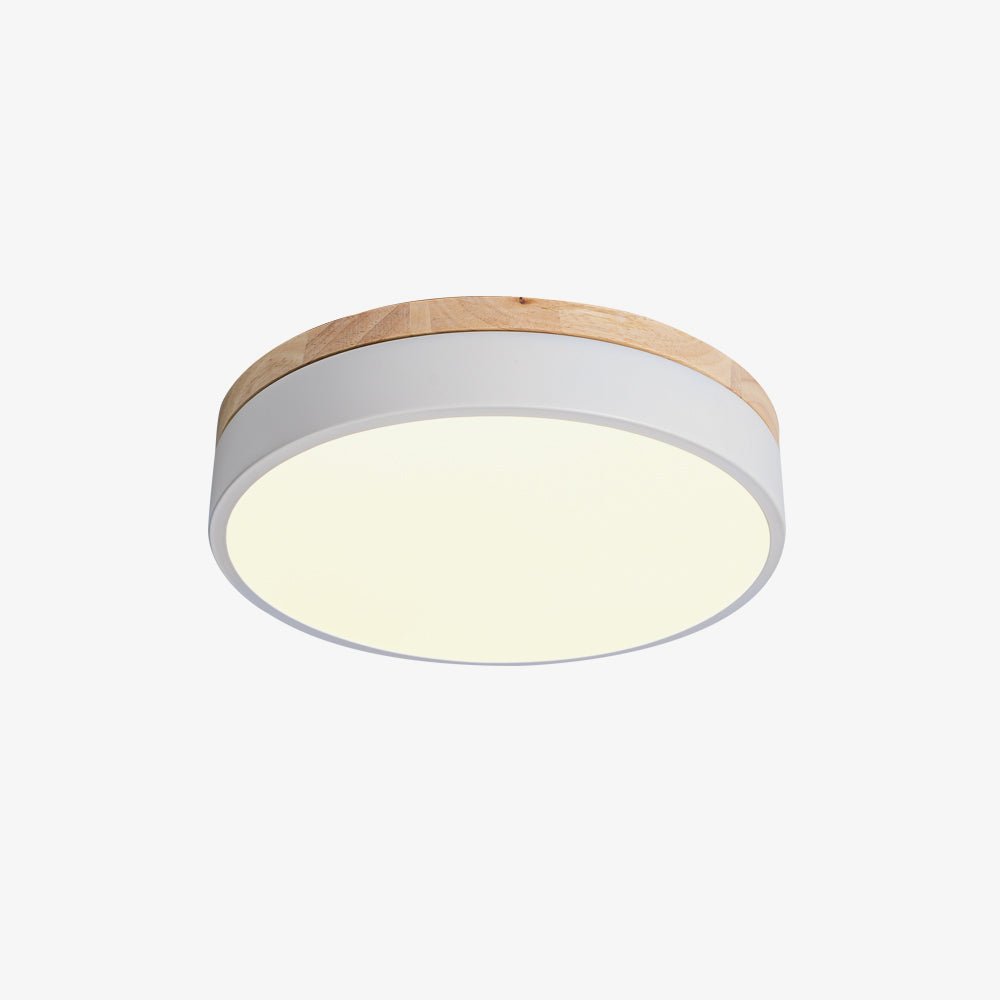 Solara Plafonnier Blanc Ronde avec Bois - Neutralighting