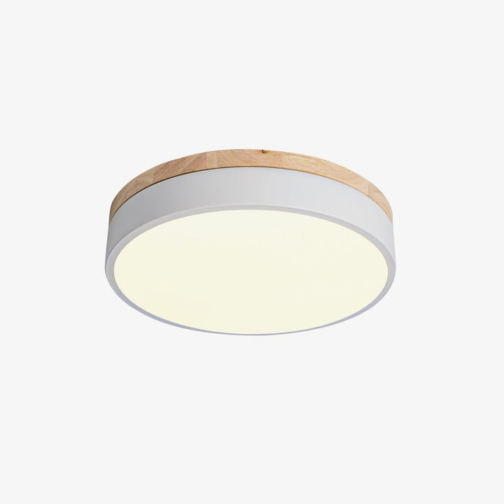 Solara Plafonnier Blanc Ronde avec Bois - Neutralighting