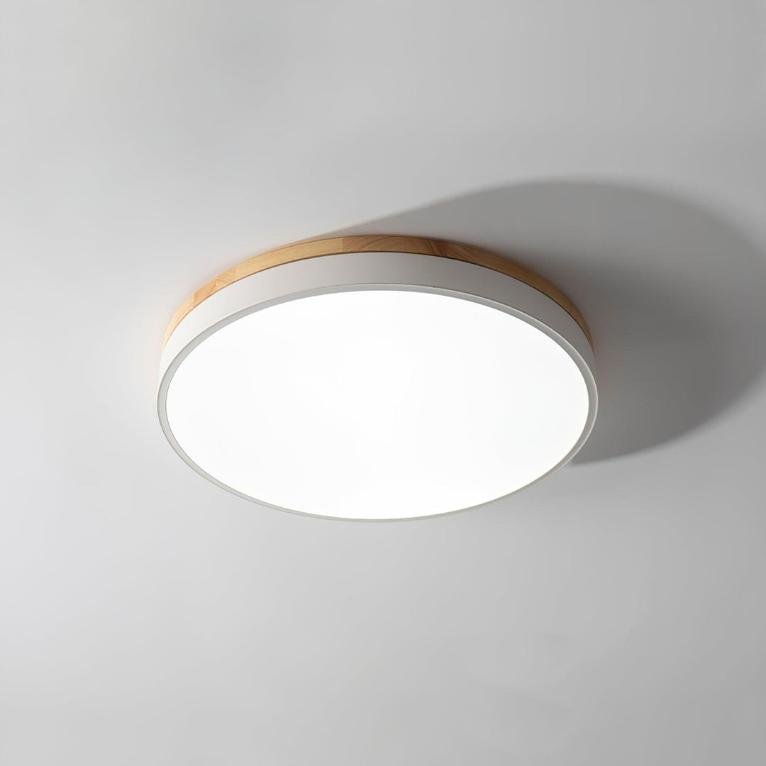 Solara Plafonnier Blanc Ronde avec Bois - Neutralighting