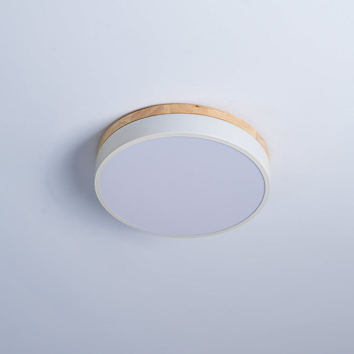 Solara Plafonnier Blanc Ronde avec Bois - Neutralighting