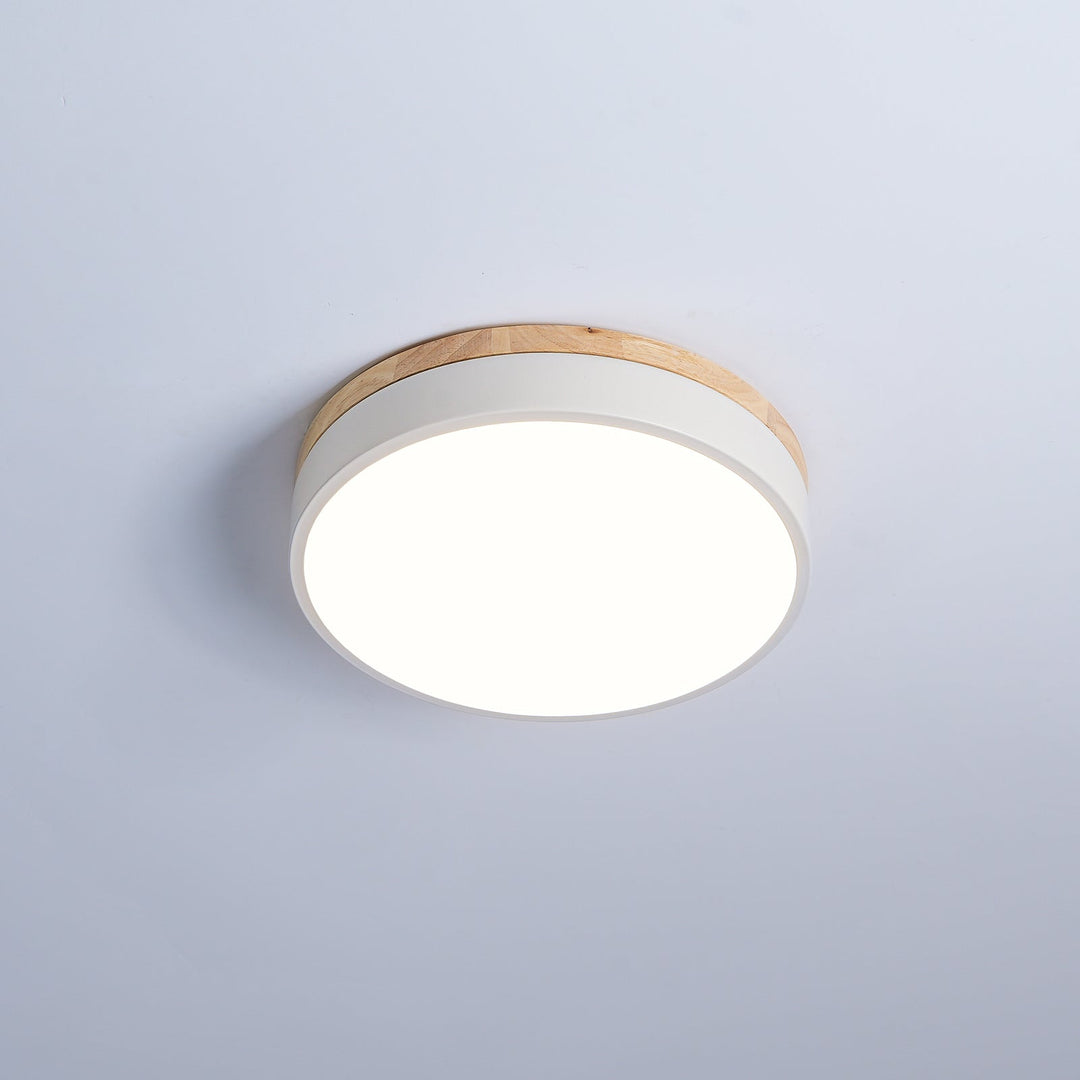 Solara Plafonnier Blanc Ronde avec Bois - Neutralighting