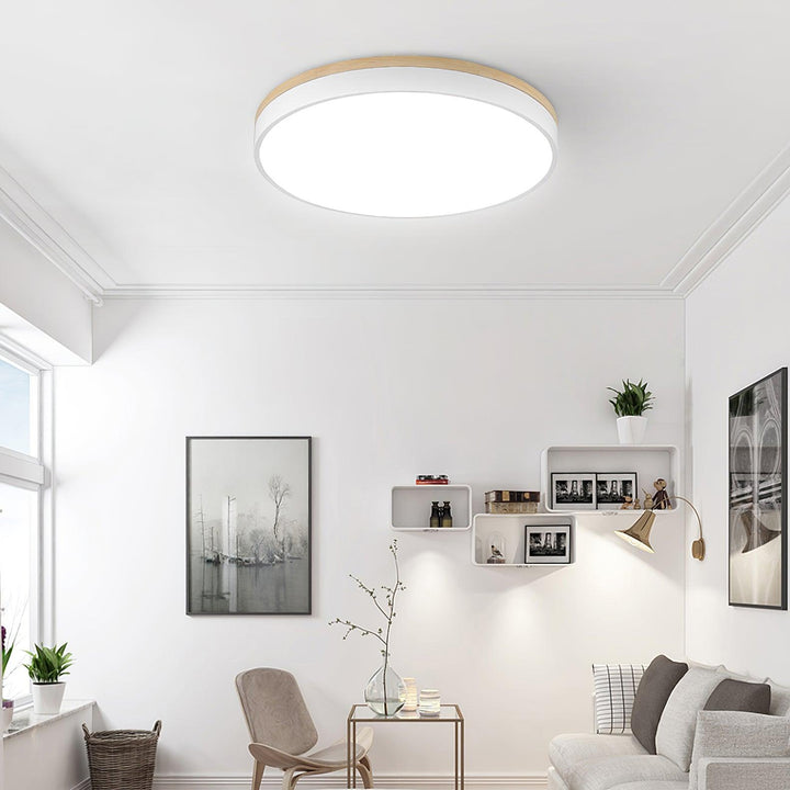 Solara Plafonnier Blanc Ronde avec Bois - Neutralighting