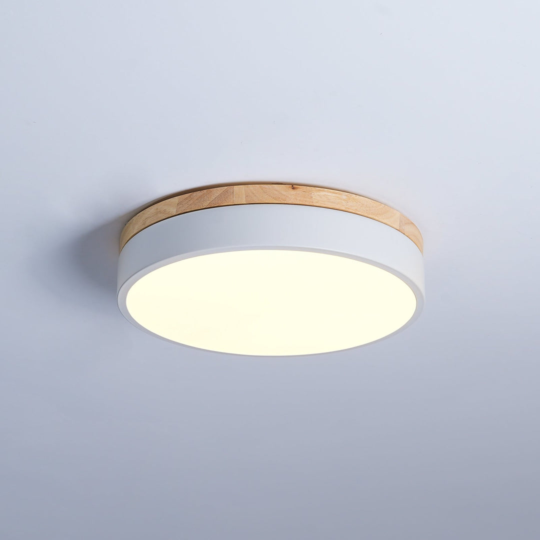 Solara Plafonnier Blanc Ronde avec Bois - Neutralighting