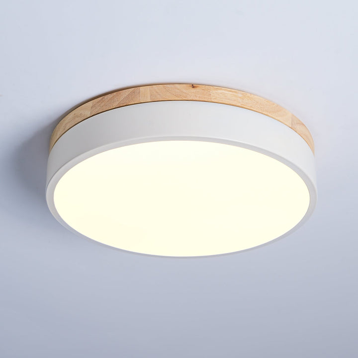 Solara Plafonnier Blanc Ronde avec Bois - Neutralighting