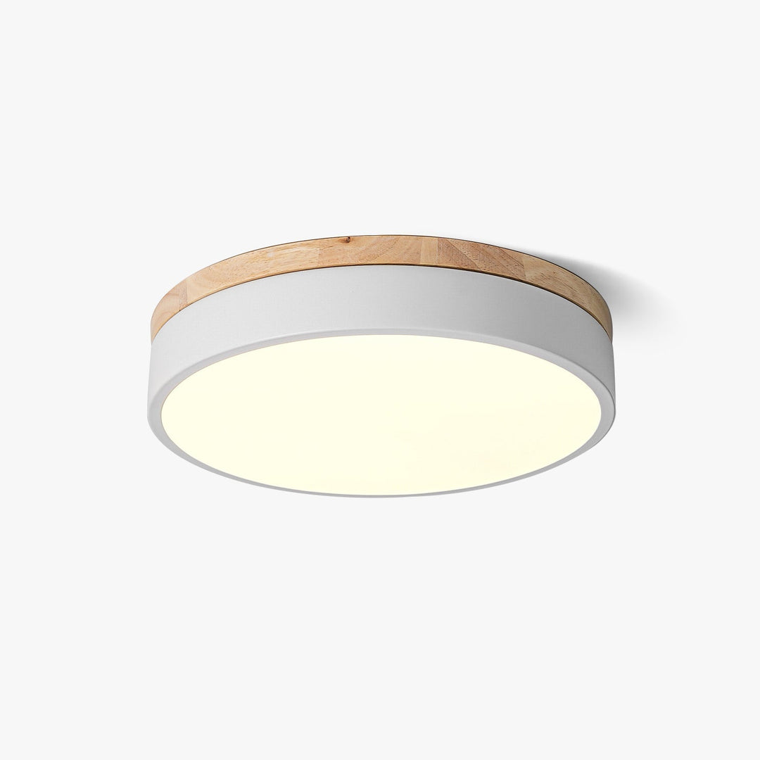 Solara Plafonnier Blanc Ronde avec Bois - Neutralighting