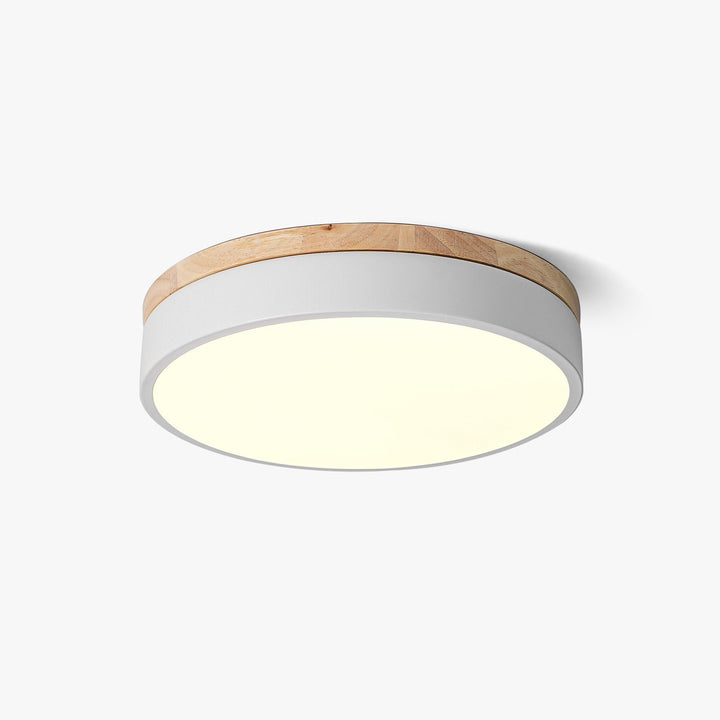 Solara Plafonnier Blanc Ronde avec Bois - Neutralighting