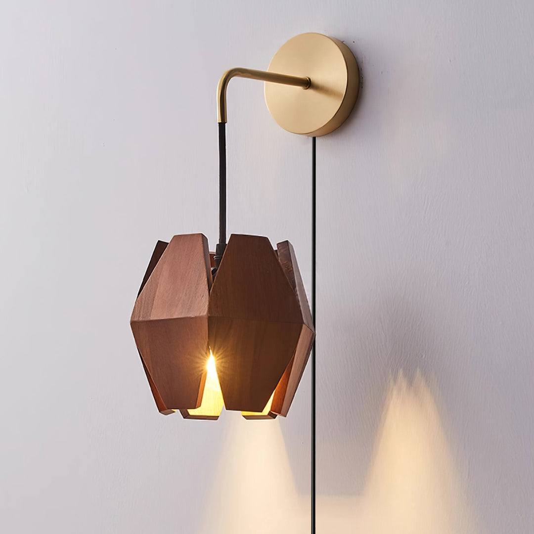 Applique Murale Corps Facetté Noyer Abat-jour Branchement Nordic - Neutralighting
