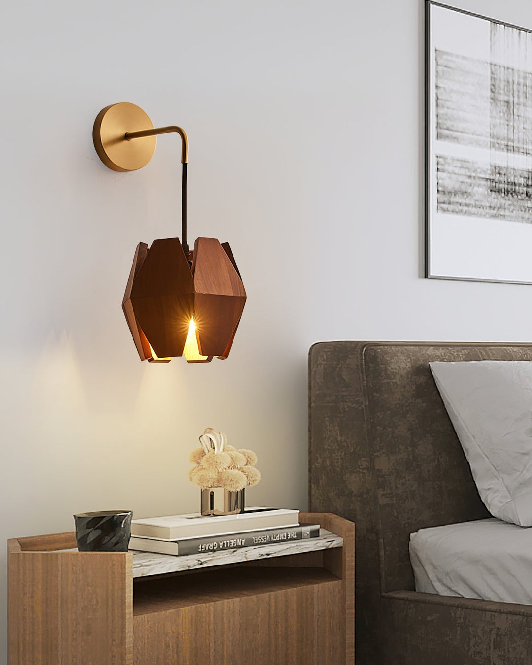 Applique Murale Corps Facetté Noyer Abat-jour Branchement Nordic - Neutralighting