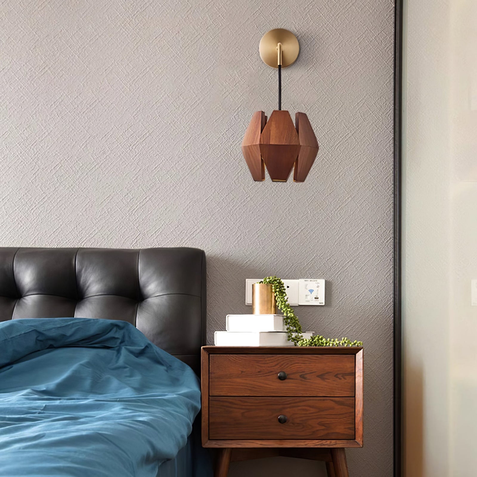 Applique Murale Corps Facetté Noyer Abat-jour Branchement Nordic - Neutralighting