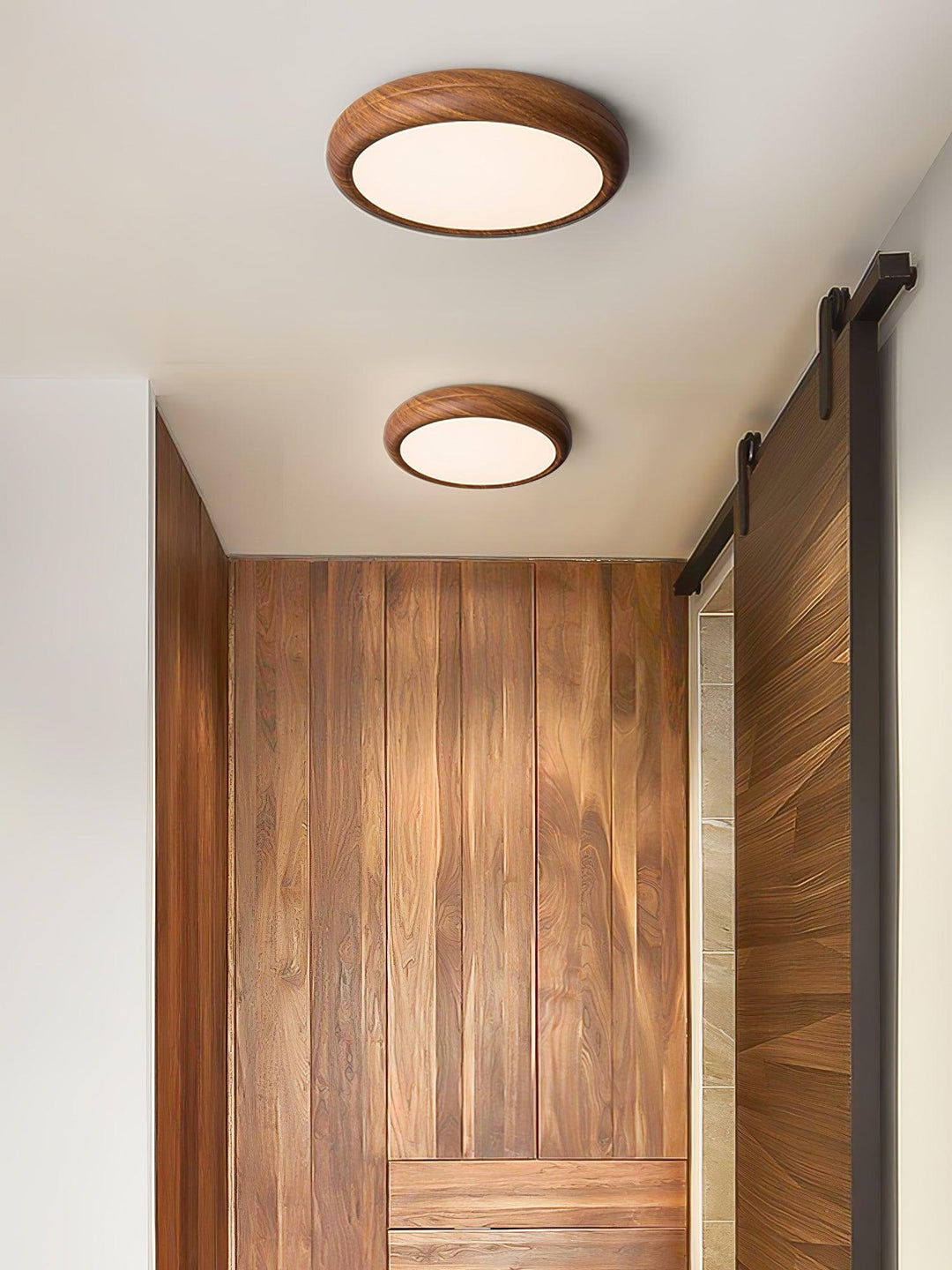 Solara Plafonnier rond en acrylique effet bois - Neutralighting
