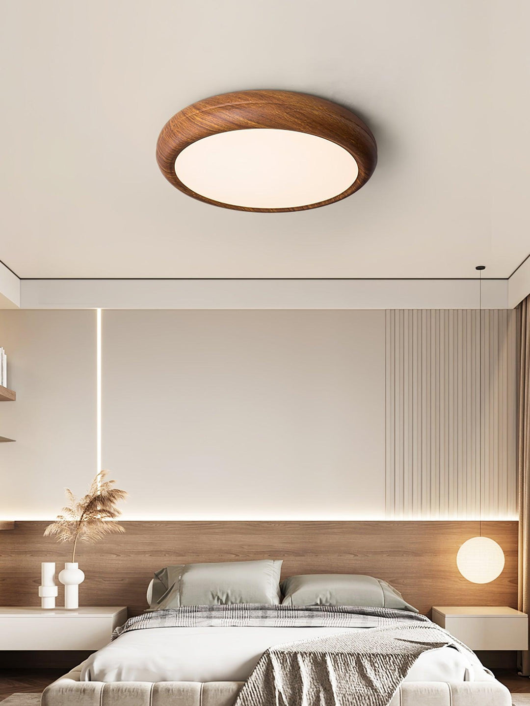 Solara Plafonnier rond en acrylique effet bois - Neutralighting