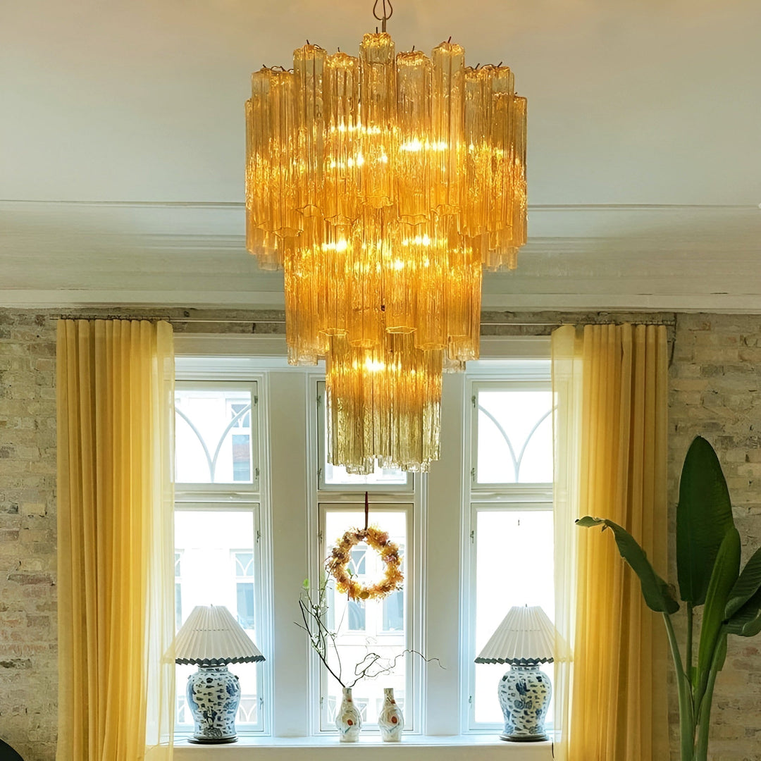 Aurora Lustre Jaune Verre Tube Étagé Chaud - Neutralighting