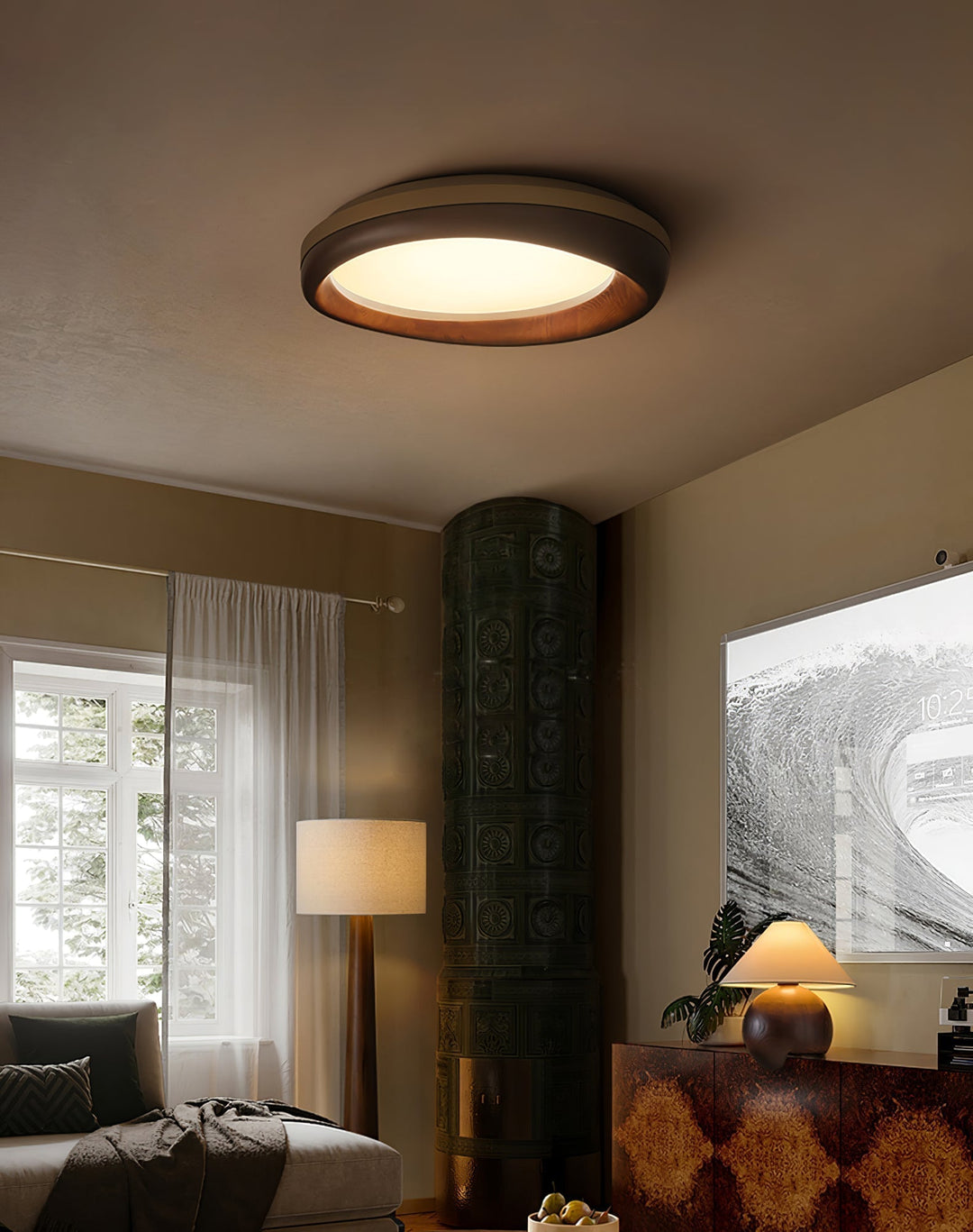 Eurtheara Plafonnier Bois Verre Organique - Neutralighting