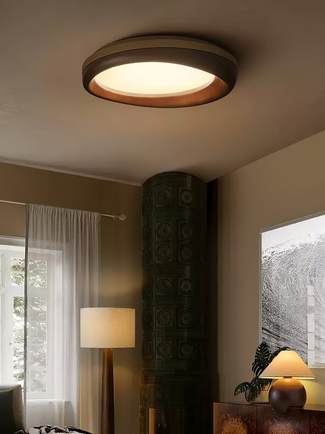 Eurtheara Plafonnier Bois Verre Organique - Neutralighting