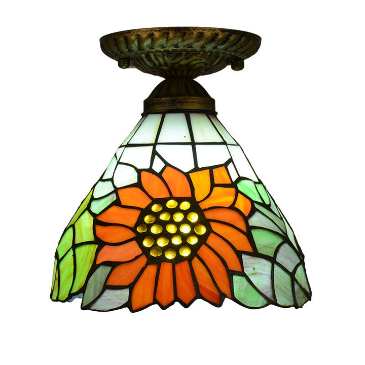 Tiffany Plafonnier Dôme Vintage, Métal/Verre, Coloré, Salon - Neutralighting