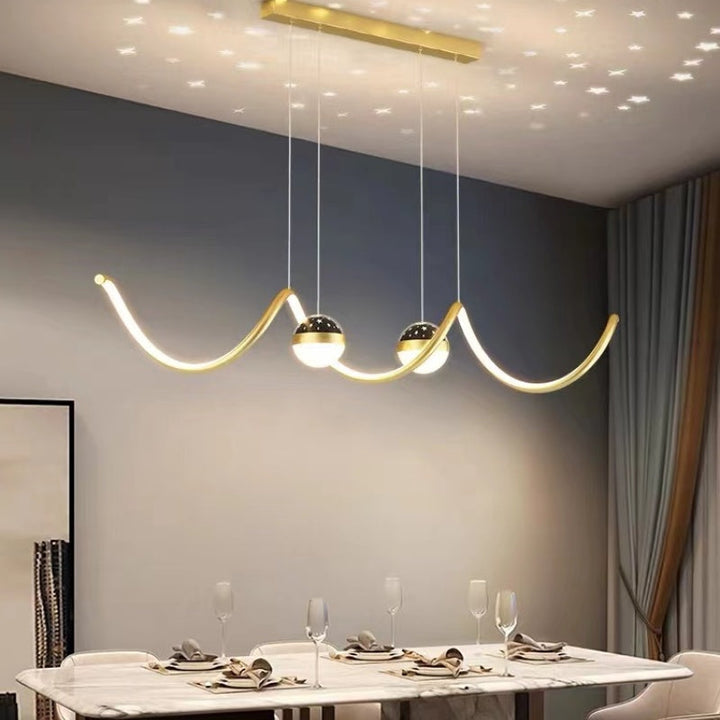Arisha Suspension Linéaire Nordique, Métal/Acrylique, Noir/Blanc/Doré, Salon - Neutralighting