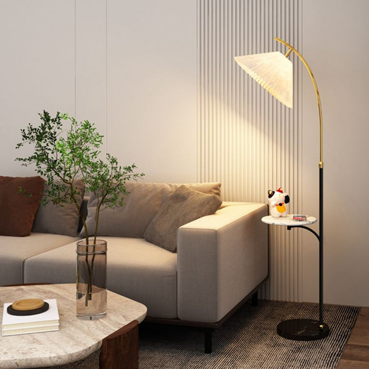Muto Lampadaire Avec Table Parapluie Moderne LED Abat Jour Blanc Métal Tissu Chambre à Coucher/Salon - Neutralighting