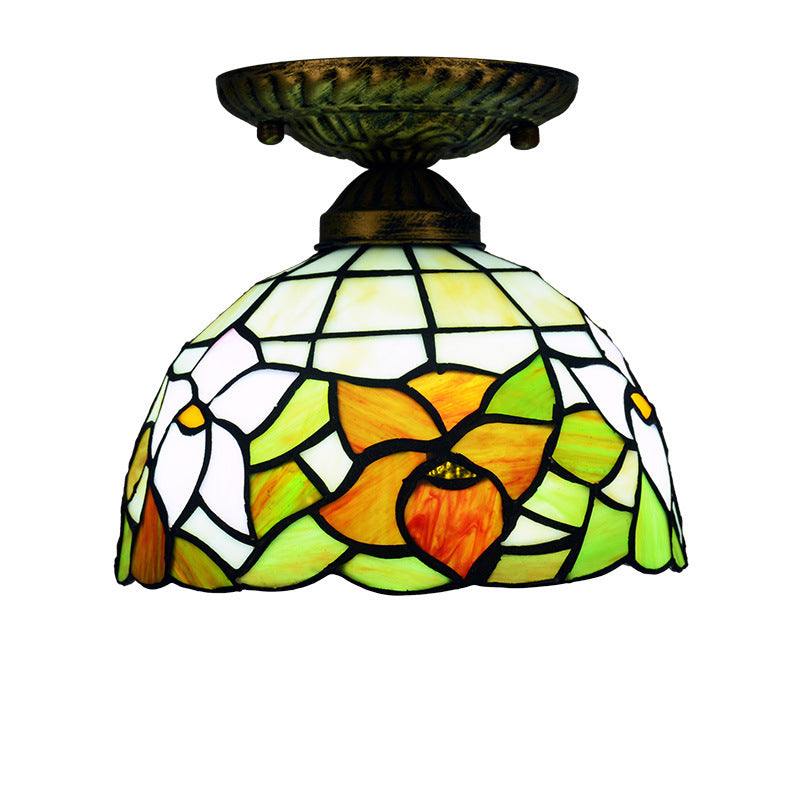 Tiffany Plafonnier Dôme Vintage, Métal/Verre, Coloré, Salon - Neutralighting