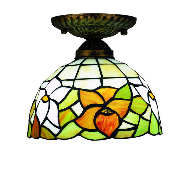 Tiffany Plafonnier Dôme Vintage, Métal/Verre, Coloré, Salon - Neutralighting