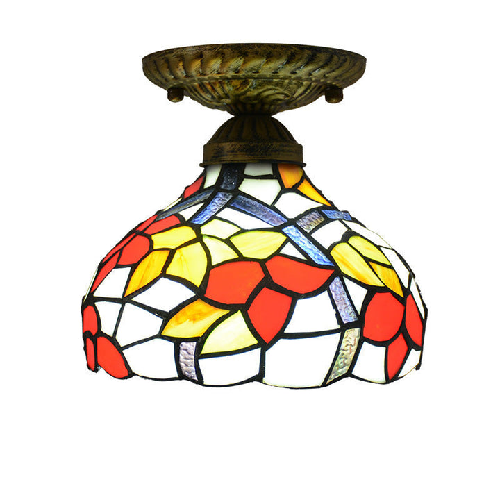 Tiffany Plafonnier Dôme Vintage, Métal/Verre, Coloré, Salon - Neutralighting
