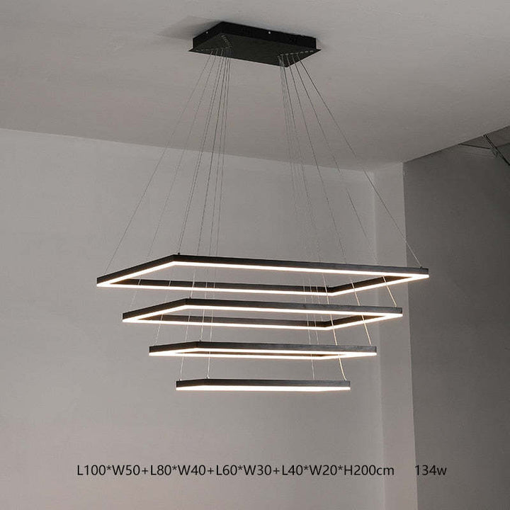 Arisha Suspension Rectangulaire Nordique, Métal/Acrylique, Noir, Chambre à Coucher/Salon - Neutralighting