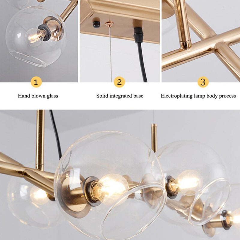 Valentina Suspension Boule Moderne Métal/Verre Noir/Doré Salon - Neutralighting