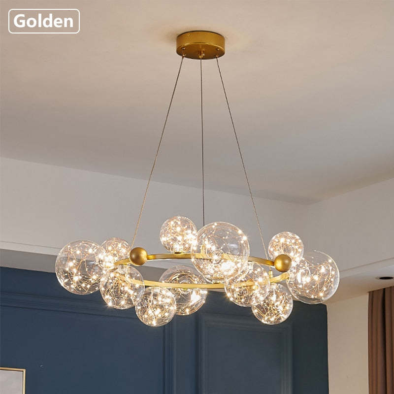 Valentina Suspension Boule Moderne, Métal/Verre, Doré/Noir, Salon - Neutralighting