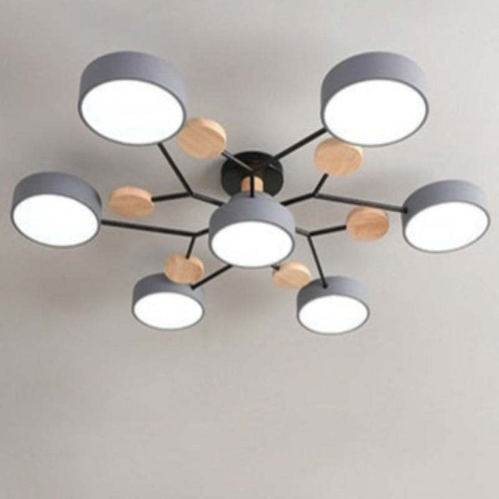Arisha Plafonnier Rond Moderne, Métal/Bois, Blanc/Vert/Gris, Salon - Neutralighting
