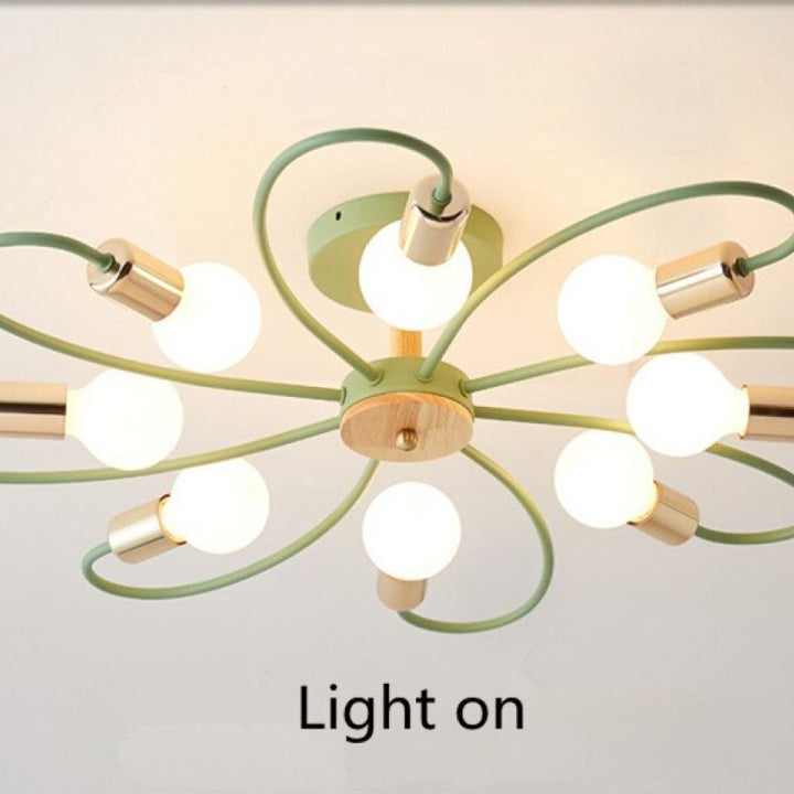 Aria Plafonnier Fleur Nordique, Metal/Verre, Vert/Gris, Chambre - Neutralighting