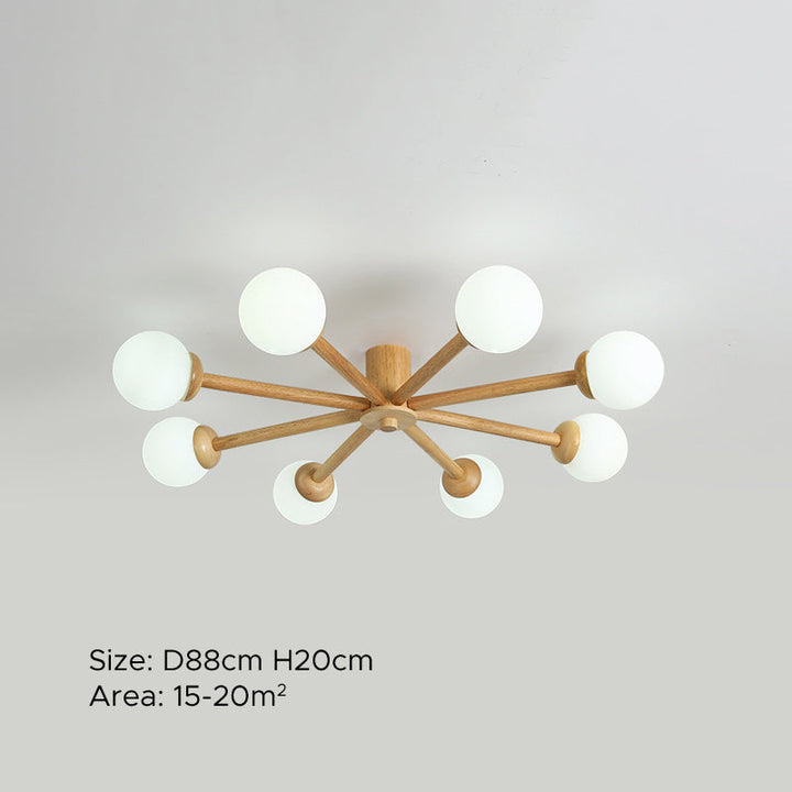 Muto Plafonnier Boule Moderne, Bois/Verre, Bois, Salon - Neutralighting