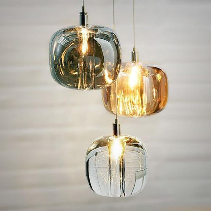 Thira Suspension Ronde Moderne. Métal/Verre. Ambre/Claire/Gris Fumé. Salon - Neutralighting