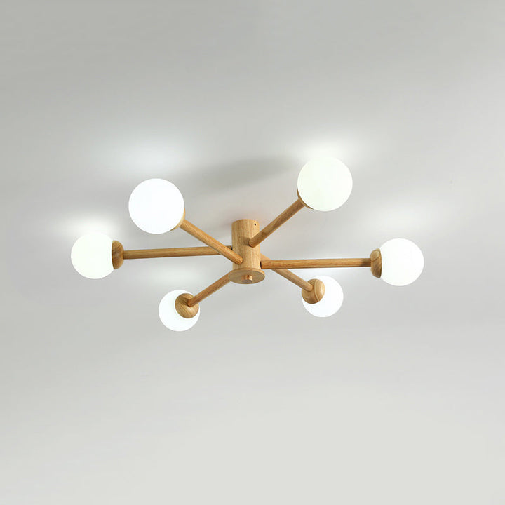 Muto Plafonnier Boule Moderne, Bois/Verre, Bois, Salon - Neutralighting