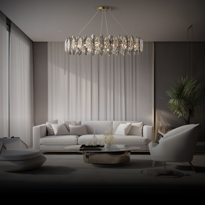 Kristy Design LED Lustre Verre/Métal Cristaux Dorés Salon/Chambre à Coucher - Neutralighting