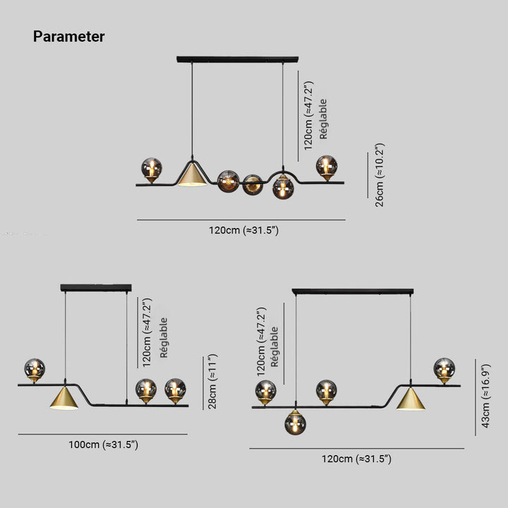 Ray Moderne LED Suspension Noir/Or Verre Salon/Chambre à Coucher - Neutralighting