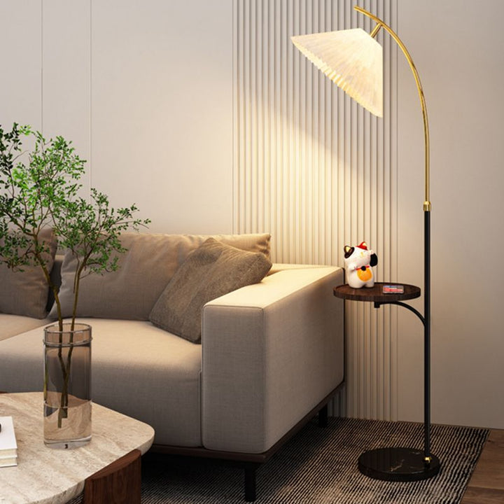 Muto Lampadaire Avec Table Parapluie Moderne LED Abat Jour Blanc Métal Tissu Chambre à Coucher/Salon - Neutralighting
