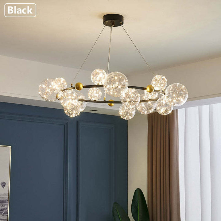 Valentina Suspension Boule Moderne, Métal/Verre, Doré/Noir, Salon - Neutralighting