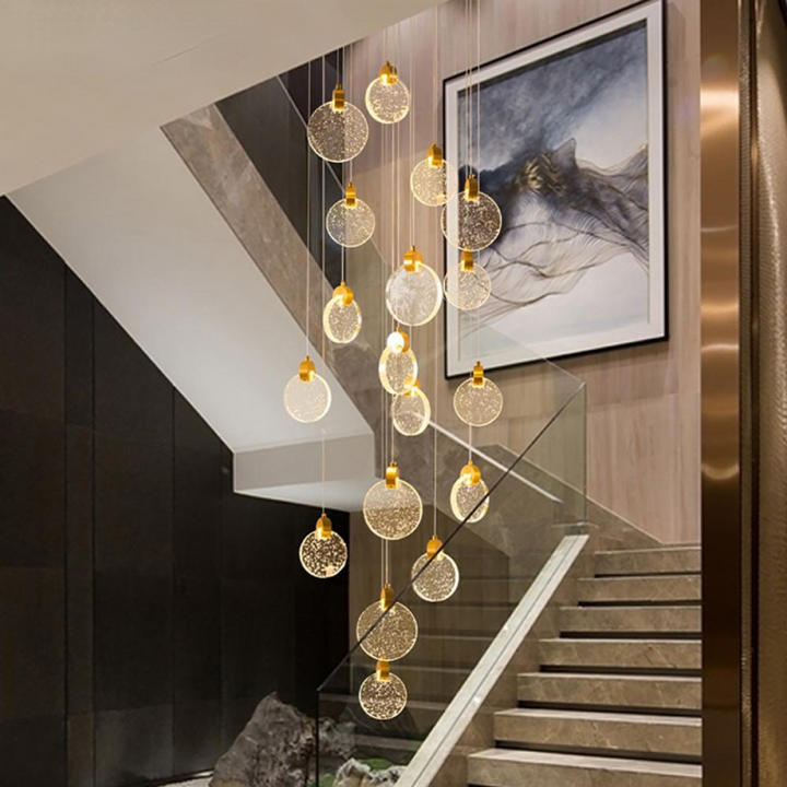 Kristy Suspension Ronde Nordique, Métal/Cristal, Doré, Escalier/Salon - Neutralighting