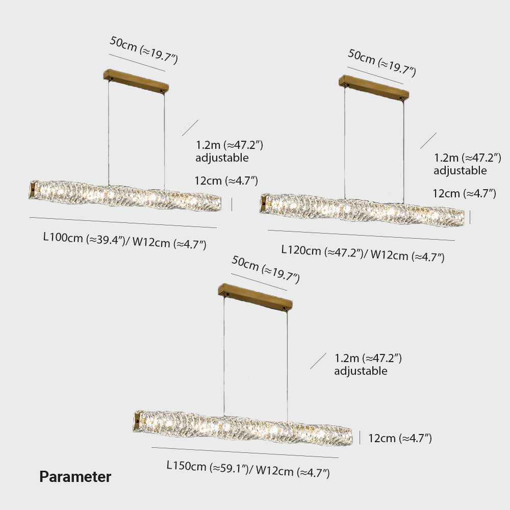 Kristy Suspension Linéaire Simple, Acier/Cristal, Or/Argent, Bar/Cuisine - Neutralighting