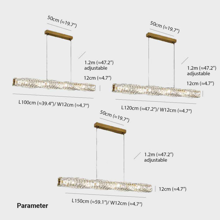 Kristy Suspension Linéaire Simple, Acier/Cristal, Or/Argent, Bar/Cuisine - Neutralighting