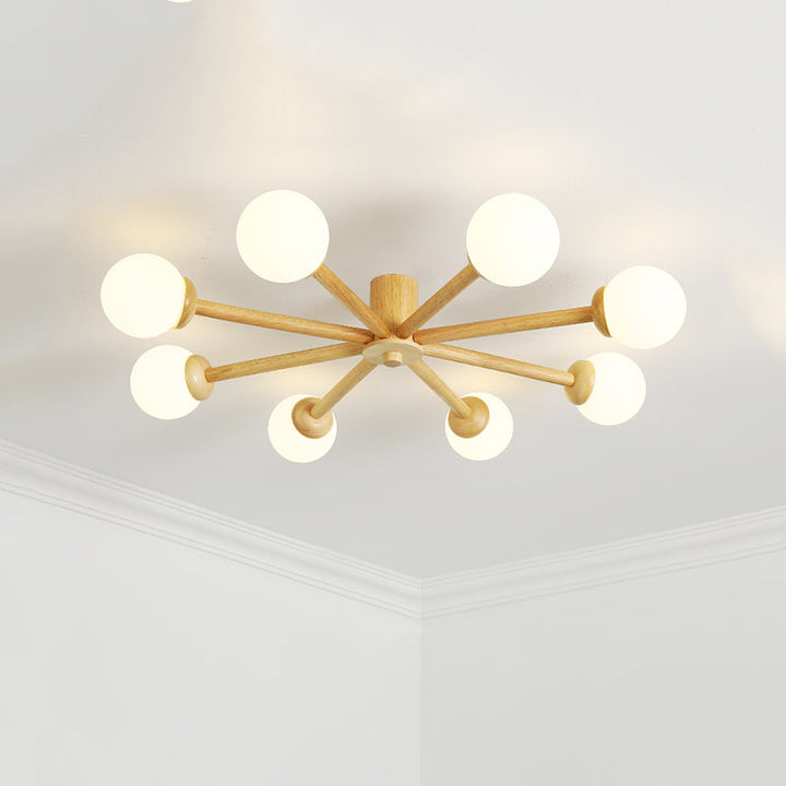 Muto Plafonnier Boule Moderne, Bois/Verre, Bois, Salon - Neutralighting