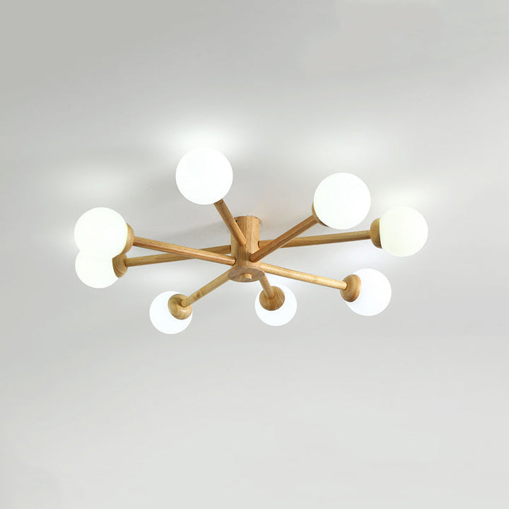 Muto Plafonnier Boule Moderne, Bois/Verre, Bois, Salon - Neutralighting
