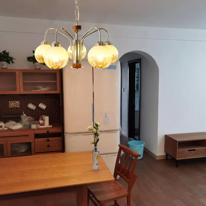 Ulliria Chandelier Art Nordique Fleur En Noyer Et Verre - Neutralighting