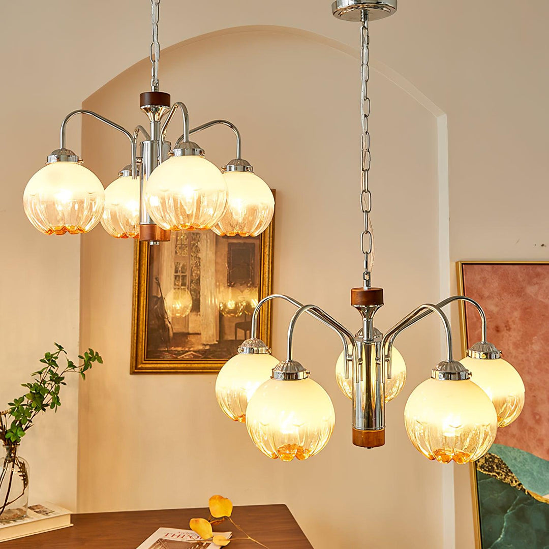 Ulliria Chandelier Art Nordique Fleur En Noyer Et Verre - Neutralighting